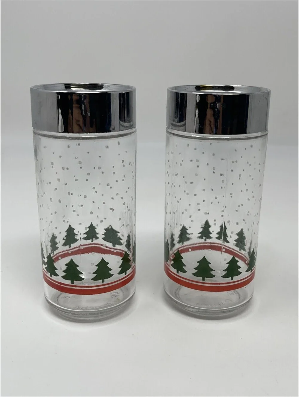 Libbey of Canada Salt & Pepper Shakers Christmas Trees 5 in